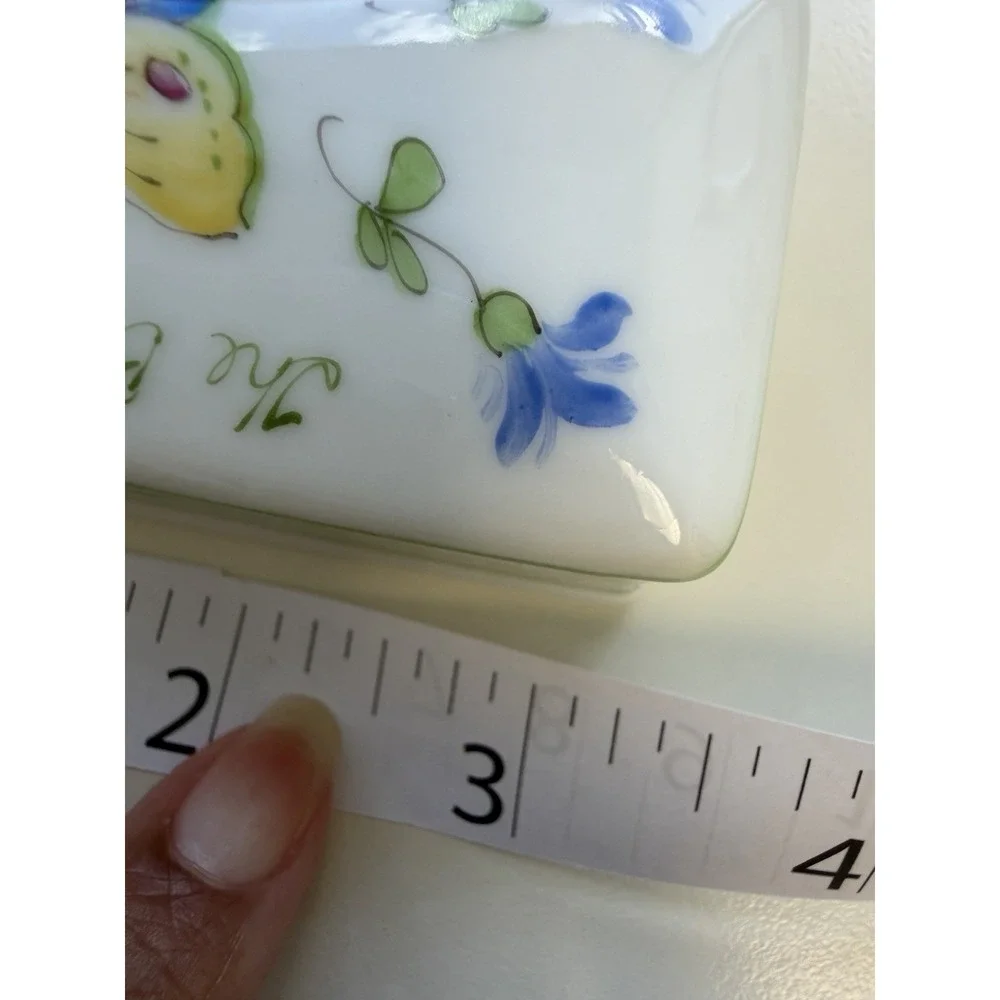 Porcelain White Trinket Jewelry Mini Box Floral Butterfly Coquette Hand Painted